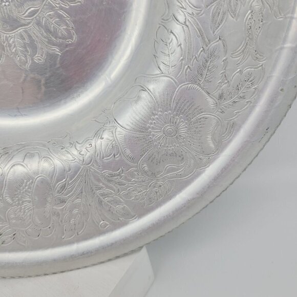 Vtg Hand Wrought Aluminum Serving Dish Bowl Floral Embossed Wilson Specialties - Picture 5 of 13